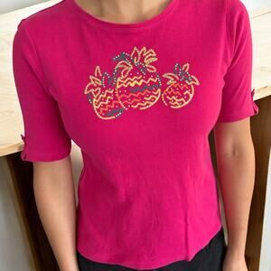 Magenta Embellished Pineapple Shirt Size Large